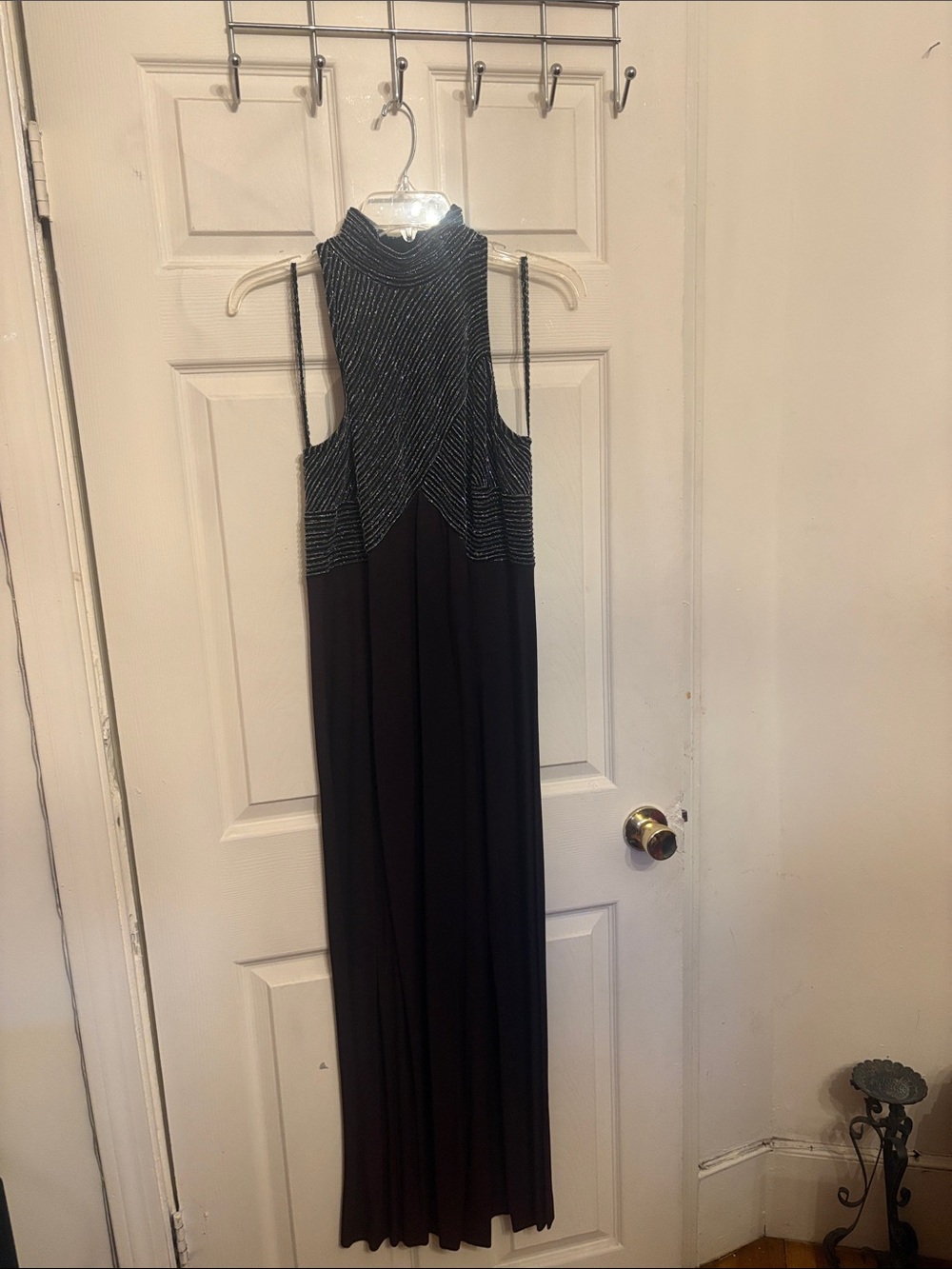 Sleeveless Black Maxi Dress with Beaded High Neck